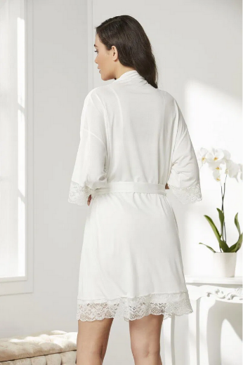 Pierre Cardin Penye Dantelli Gecelik ve Sabahlık Takım 4020 Ekru resmi