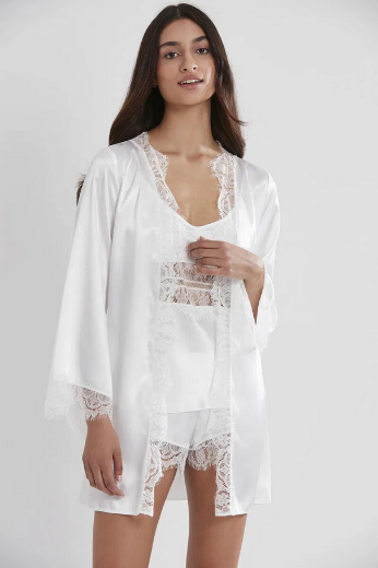 Pierre Cardin Saten Dantelli 3'lü Sabahlık Takım 2490 Ekru resmi