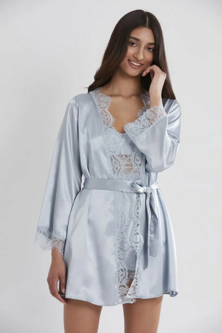 Pierre Cardin Saten Dantelli 3'lü Sabahlık Takım 2490 Mist resmi