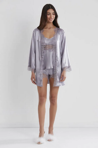 Pierre Cardin Saten Dantelli 3'lü Sabahlık Takım 2490 Royal resmi