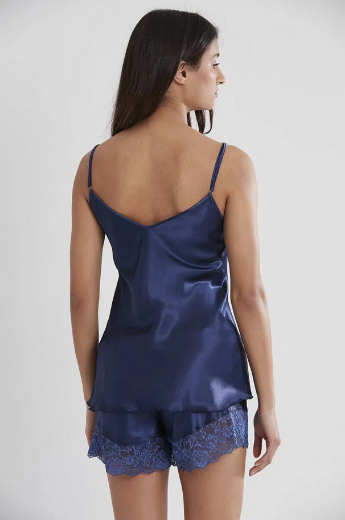 Pierre Cardin Saten Dantelli Şort Babydoll Takım 430 Lacivert resmi