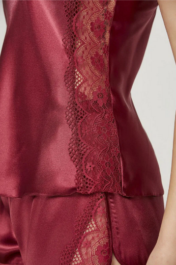 Pierre Cardin Saten Dantelli Şort Babydoll Takım 438 Bordo resmi