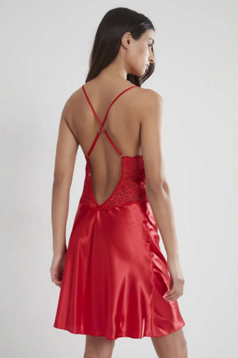 Pierre Cardin Saten Dantelli Kadın Gecelik ve Sabahlık Takımı 4050 Kırmızı resmi