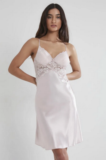 Pierre Cardin Saten Dantelli Kadın Gecelik ve Sabahlık Takımı 4050 Pudra resmi