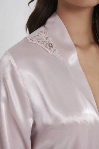 Pierre Cardin Saten Dantelli Kadın Gecelik ve Sabahlık Takımı 4050 Pudra resmi