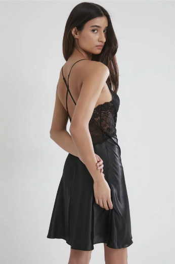 Pierre Cardin Saten Dantelli Kadın Gecelik ve Sabahlık Takımı 4050 Siyah resmi