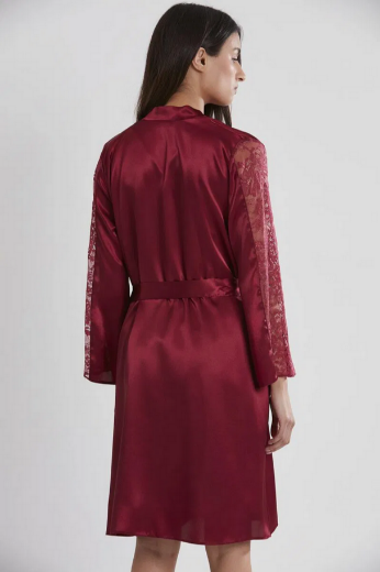 Pierre Cardin Saten Dantelli Kadın Gecelik ve Sabahlık Takımı 4025 Bordo resmi