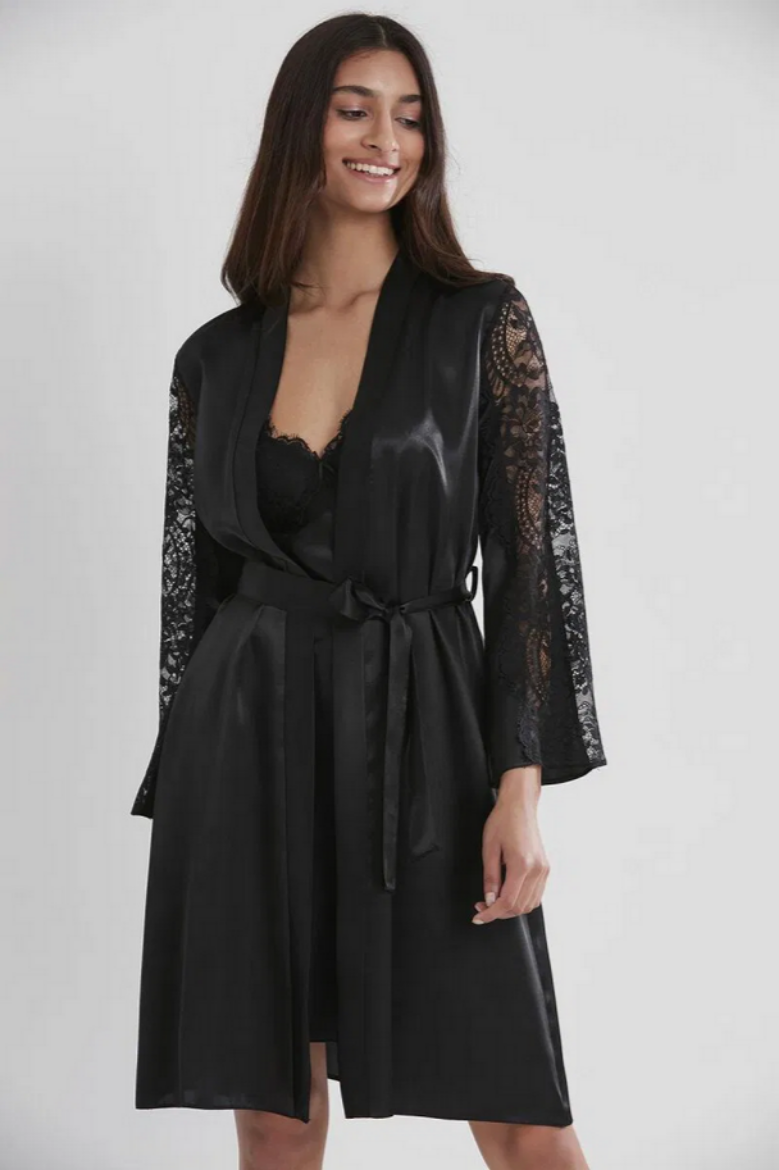 Pierre Cardin Saten Dantelli Kadın Gecelik ve Sabahlık Takımı 4025 Siyah resmi