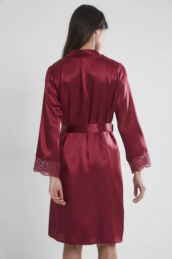 Pierre Cardin Saten Dantelli Kadın Gecelik ve Sabahlık Takımı 4265 Bordo resmi