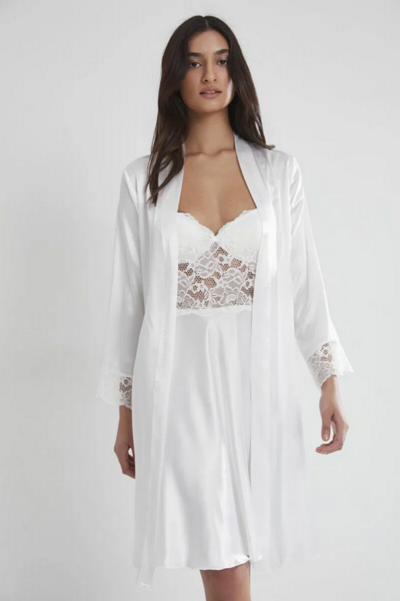 Pierre Cardin Saten Dantelli Kadın Gecelik ve Sabahlık Takımı 4265 Ekru resmi