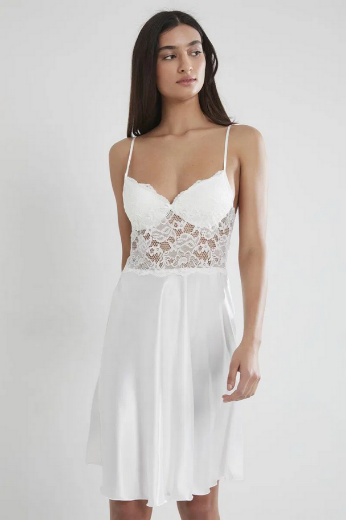 Pierre Cardin Saten Dantelli Kadın Gecelik ve Sabahlık Takımı 4265 Ekru resmi