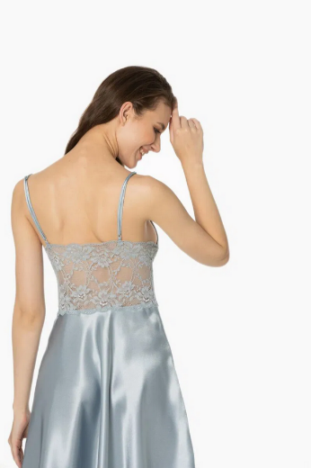 Pierre Cardin Saten Dantelli Kadın Gecelik ve Sabahlık Takımı 4265 Mist resmi
