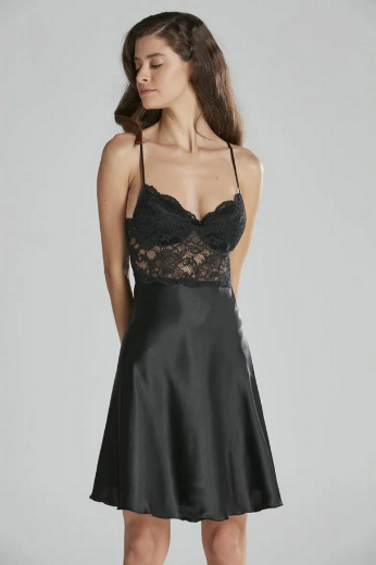 Pierre Cardin Saten Dantelli Kadın Gecelik ve Sabahlık Takımı 4265 Siyah resmi