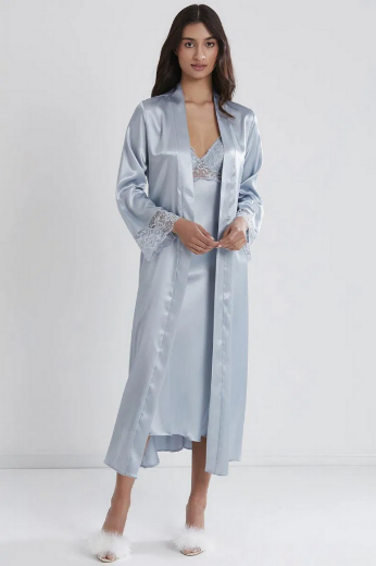 Pierre Cardin Saten Dantelli Kadın Gecelik ve Sabahlık Takımı 4370 Mist resmi