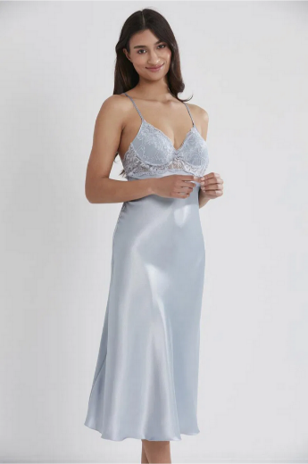 Pierre Cardin Saten Dantelli Kadın Gecelik ve Sabahlık Takımı 4370 Mist resmi
