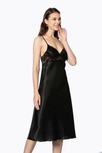 Pierre Cardin Saten Dantelli Kadın Gecelik ve Sabahlık Takımı 4370 Siyah resmi