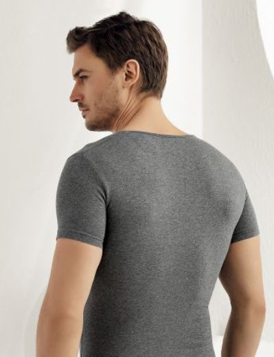  Şahinler Kısa Kol V Yakalı Likralı Süprem Atlet Koyu ME073 Gri resmi