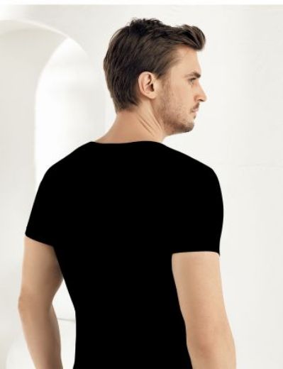 Şahinler Kısa Kol V Yakalı Likralı Süprem Atlet Koyu ME073 Siyah resmi