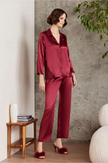 Pierre Cardin Saten Altılı Gelin Çeyiz Seti 6000 Bordo resmi