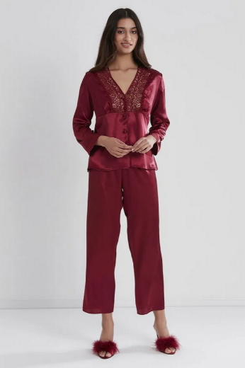 Pierre Cardin Saten Altılı Gelin Çeyiz Seti 6955 Bordo resmi