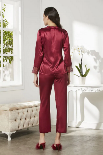 Pierre Cardin Saten Altılı Gelin Çeyiz Seti 6625 Bordo resmi