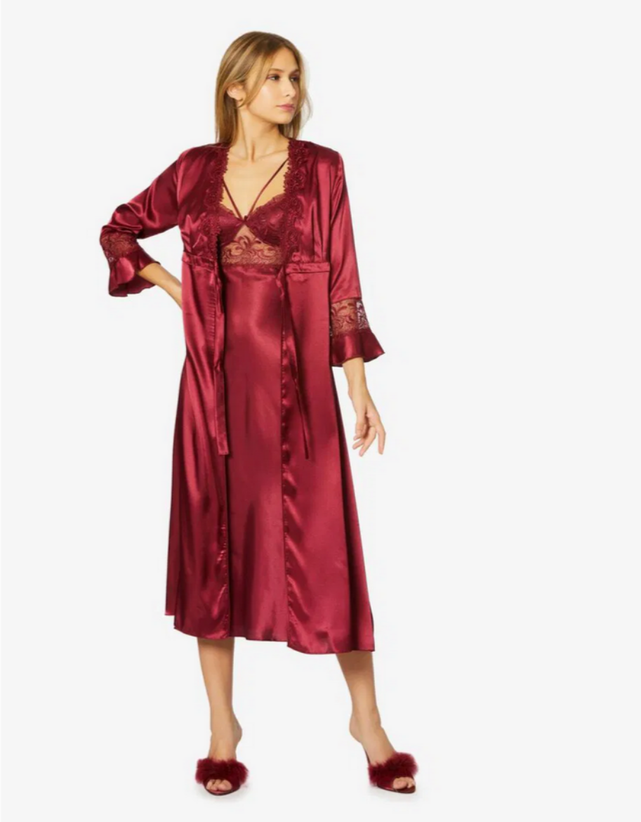 Pierre Cardin Saten Altılı Gelin Çeyiz Seti 6025 Bordo resmi