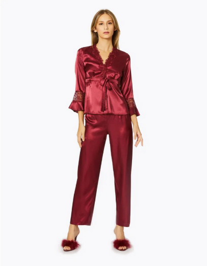 Pierre Cardin Saten Altılı Gelin Çeyiz Seti 6025 Bordo resmi