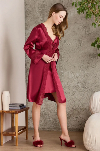 Pierre Cardin Saten Altılı Gelin Çeyiz Seti 6010 Bordo resmi