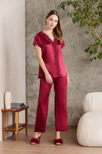 Pierre Cardin Saten Altılı Gelin Çeyiz Seti 6010 Bordo resmi