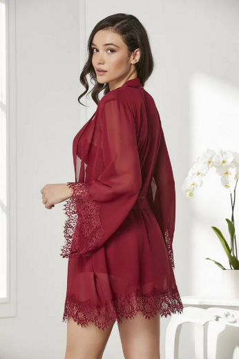 Pierre Cardin Saten Dörtlü Gelin Çeyiz Seti 7005 Bordo resmi