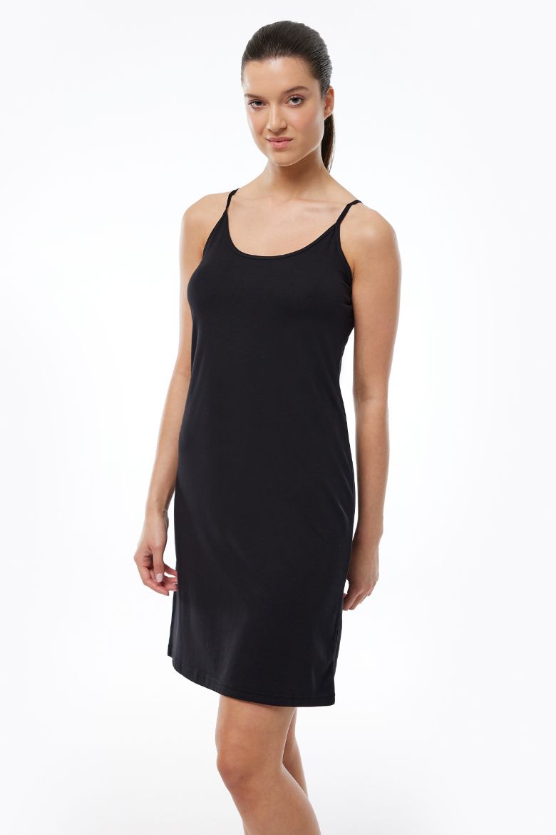 Malabadi Ayarlanabilir İp Askılı Geniş Elbise Astarı Modal Kombinezon 1060 Siyah resmi