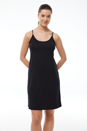 Malabadi Ayarlanabilir İp Askılı Geniş Elbise Astarı Modal Kombinezon 1060 Siyah resmi