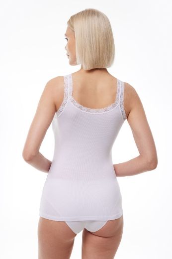 Malabadi Kalın Askılı Dantelli Micro Modal Fitilli Kaşkorse Atlet 1018 Beyaz resmi