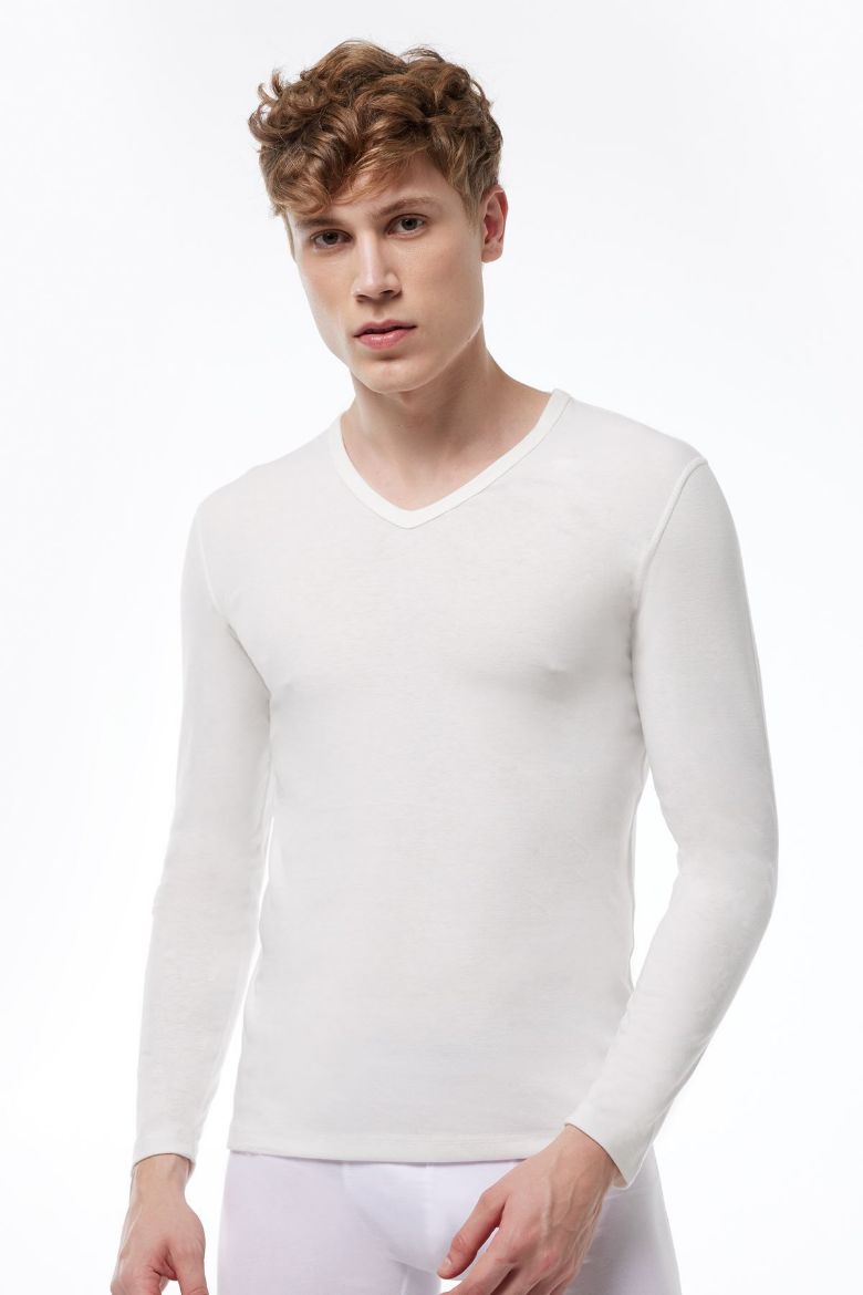 Malabadi V Yaka Uzun Kollu Viloft Termal Üst İçlik 608 Ekru resmi