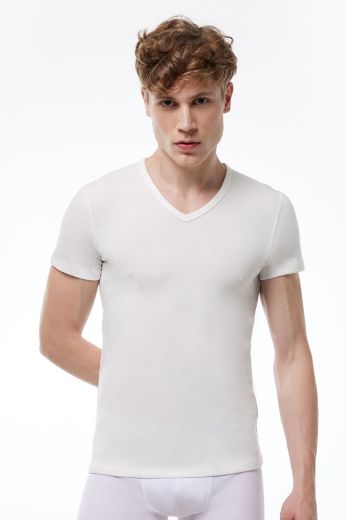 Malabadi V Yaka Kısa Kollu Viloft Termal Üst İçlik 607 Ekru resmi