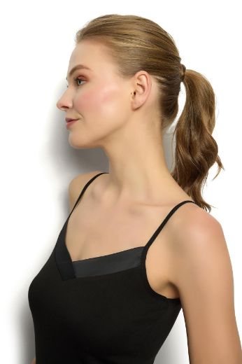 Jiber Saten Yakalı İp Askılı Atlet 626 Siyah resmi