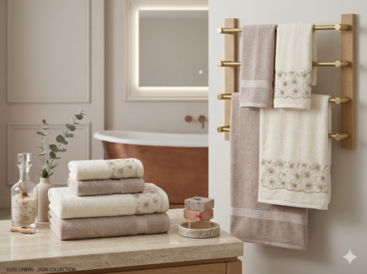 Özdilek Begonvil Hamam seti Krem-Bej resmi