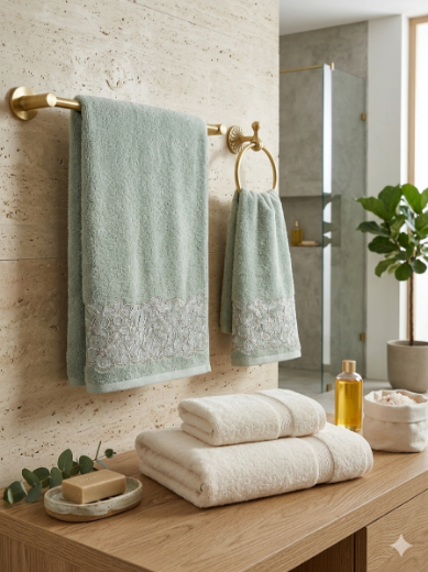 Özdilek Begonvil Hamam Seti Krem-Yeşil resmi