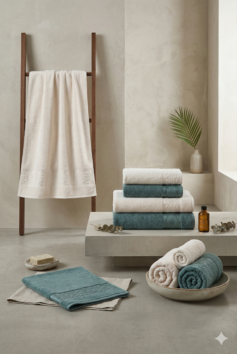 Özdilek Lirio Hamam Takımı K.Yeşil-Krem resmi