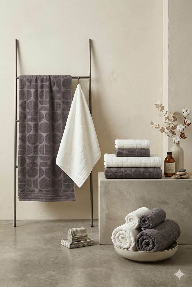 Özdilek Circular Hamam Takımı Krem-Antrasit resmi