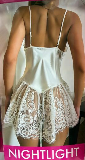 Nightlight Dantel Saten Gecelik Ekru resmi