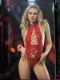 New Light Red Seduction Lace-Up Detail Fantasy Bodysuit resmi
