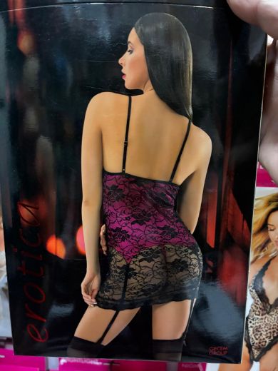 Erotica Velvet Lace Garter Detail Lace Nightgown resmi