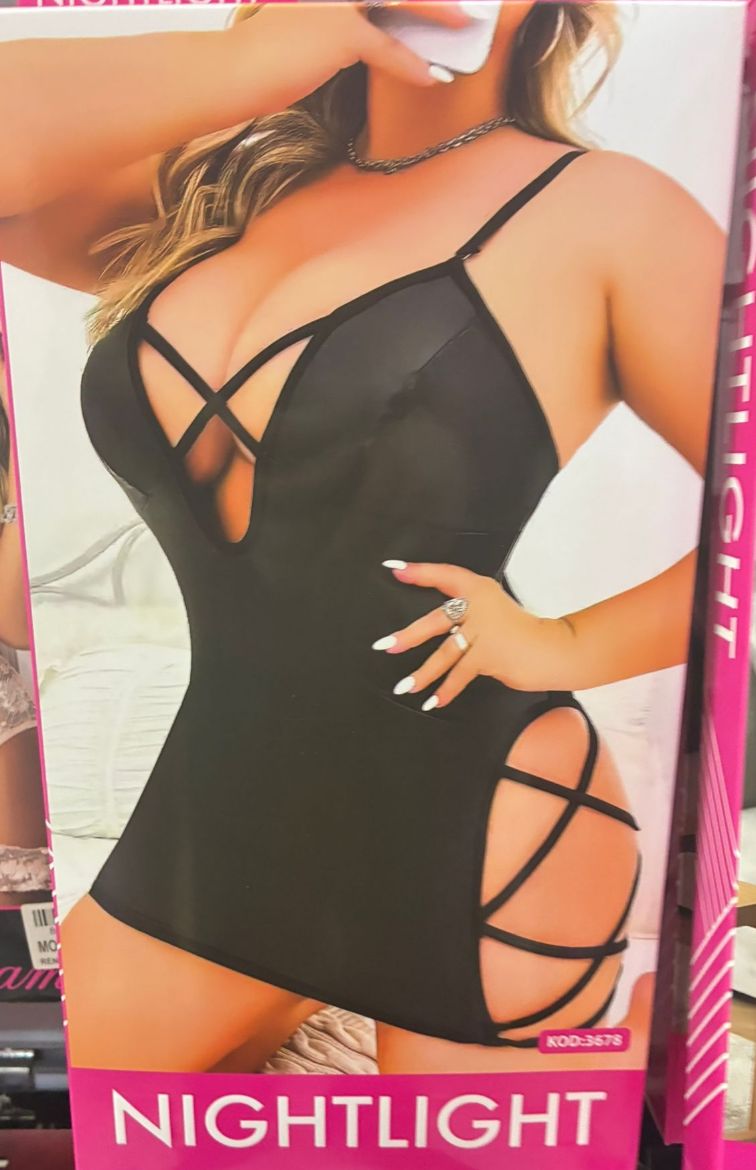 Nightlight Black Strappy Cut-Out Nightdress 3575 resmi