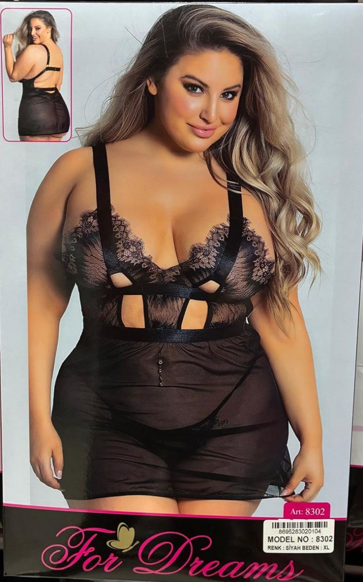 For Dreams Midnight Curve Lace Babydoll Set  8302 resmi