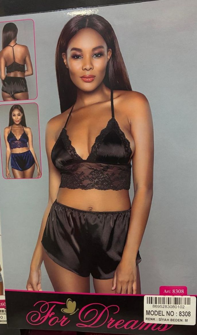 For Dreams Silky Lace Bralette Set Black 8308 resmi
